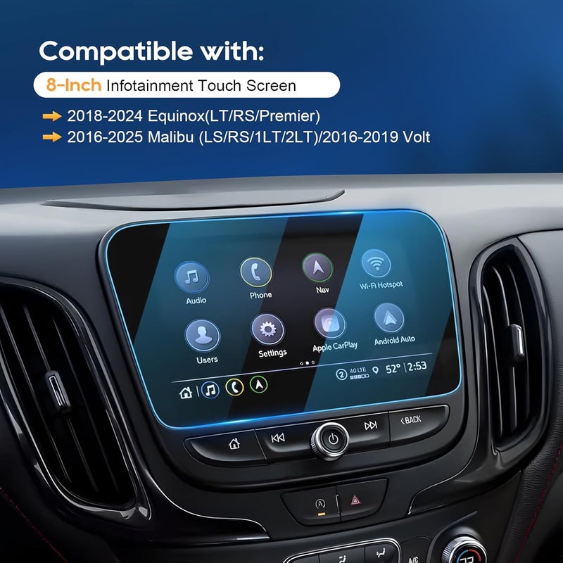 LFOTPP For 2024 Chevy Equinox Screen Protector -2018-2024 Equinox(LT/RS/Premier)/2016-2025 Malibu(LS/RS/1LT/2LT)/2016-2019 Volt 8 inch Touchscreen [HD Glass]Equinox Accessories Anti-Fingerprint 9H Glass - Image 2